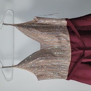 Stunning Xscape Nude Beaded Burgundy Gown